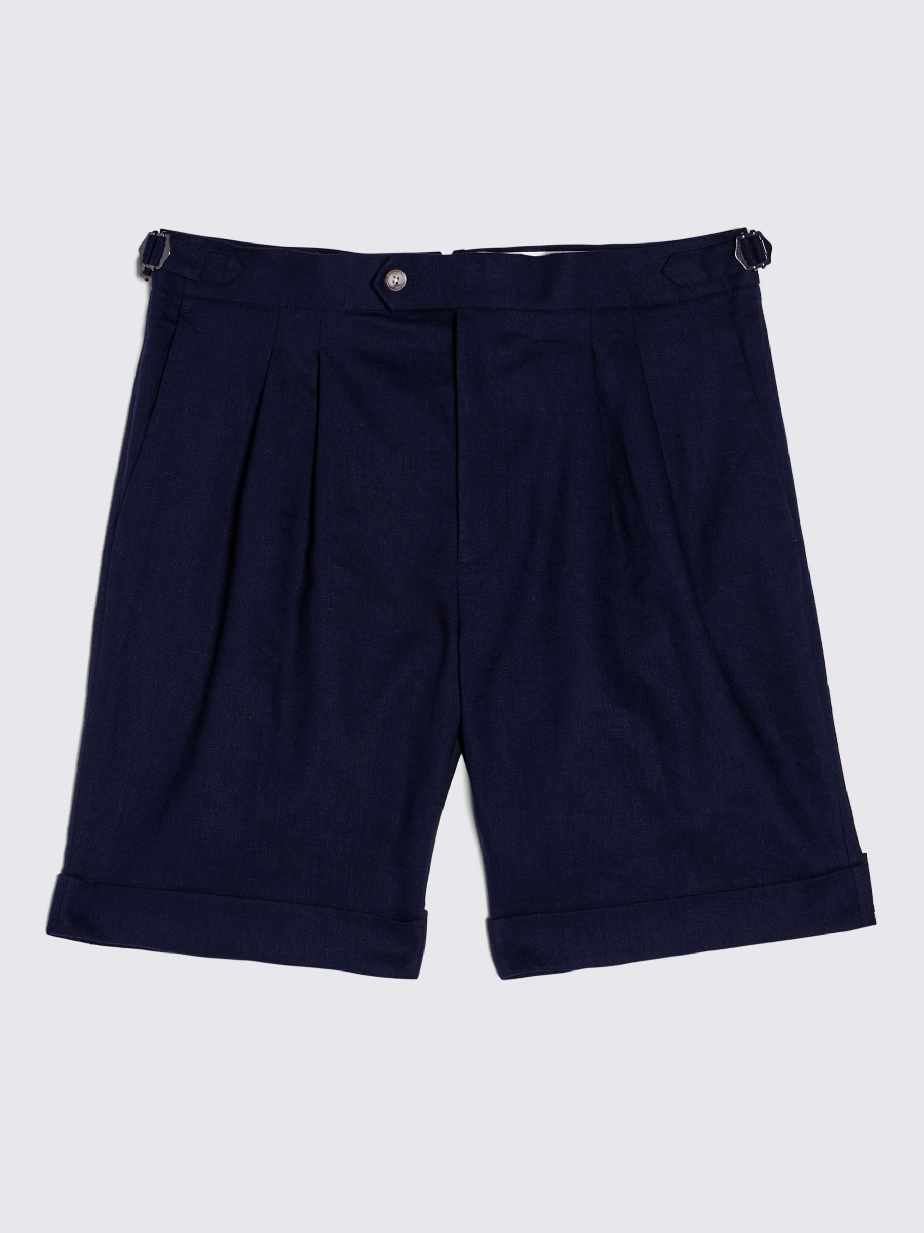 Moss Matte Linen Blend Side Adjustable Shorts, Navy, XS