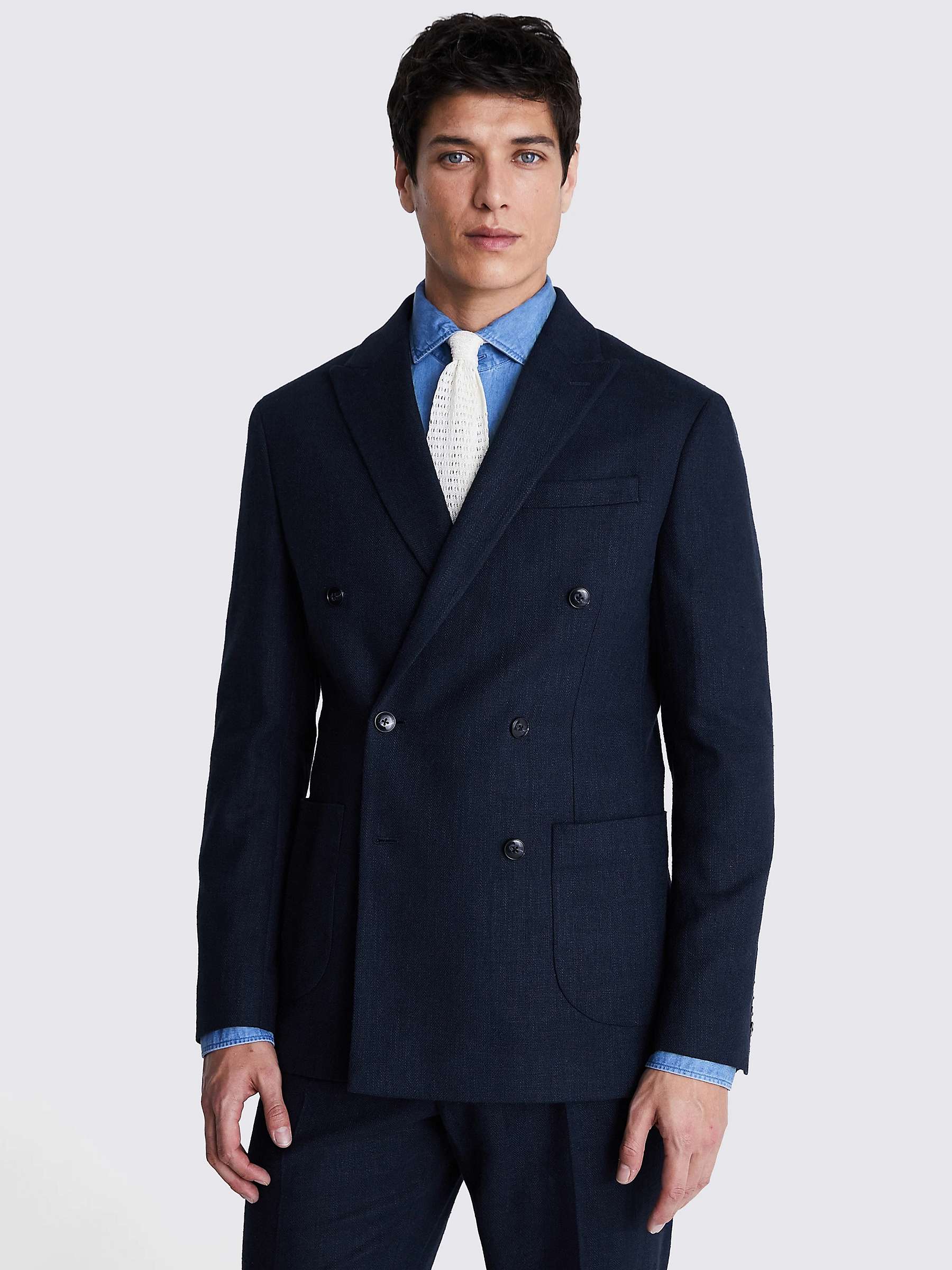 Buy Moss Tailored Fit Double Breasted Herringbone Suit Jacket, Navy Online at johnlewis.com