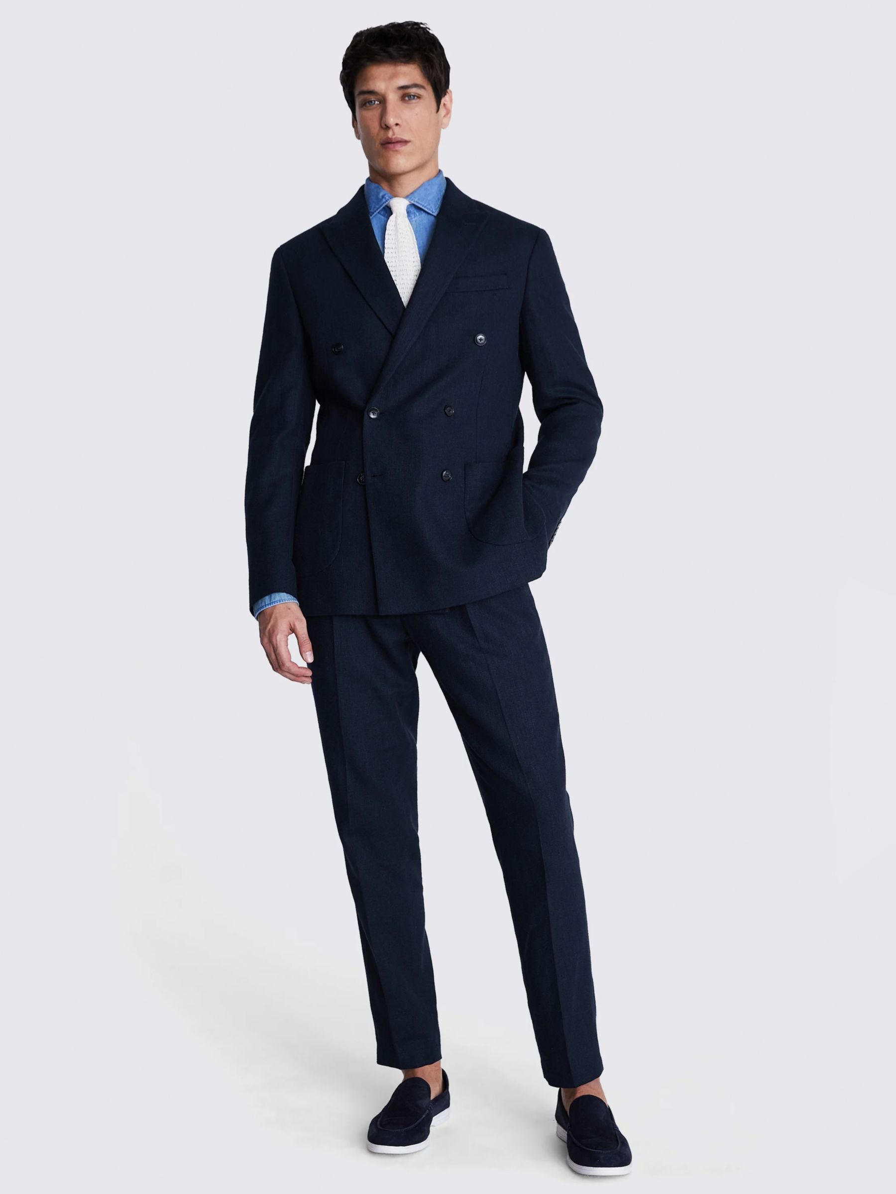 Moss Tailored Fit Double Breasted Herringbone Suit Jacket, Navy, 36R