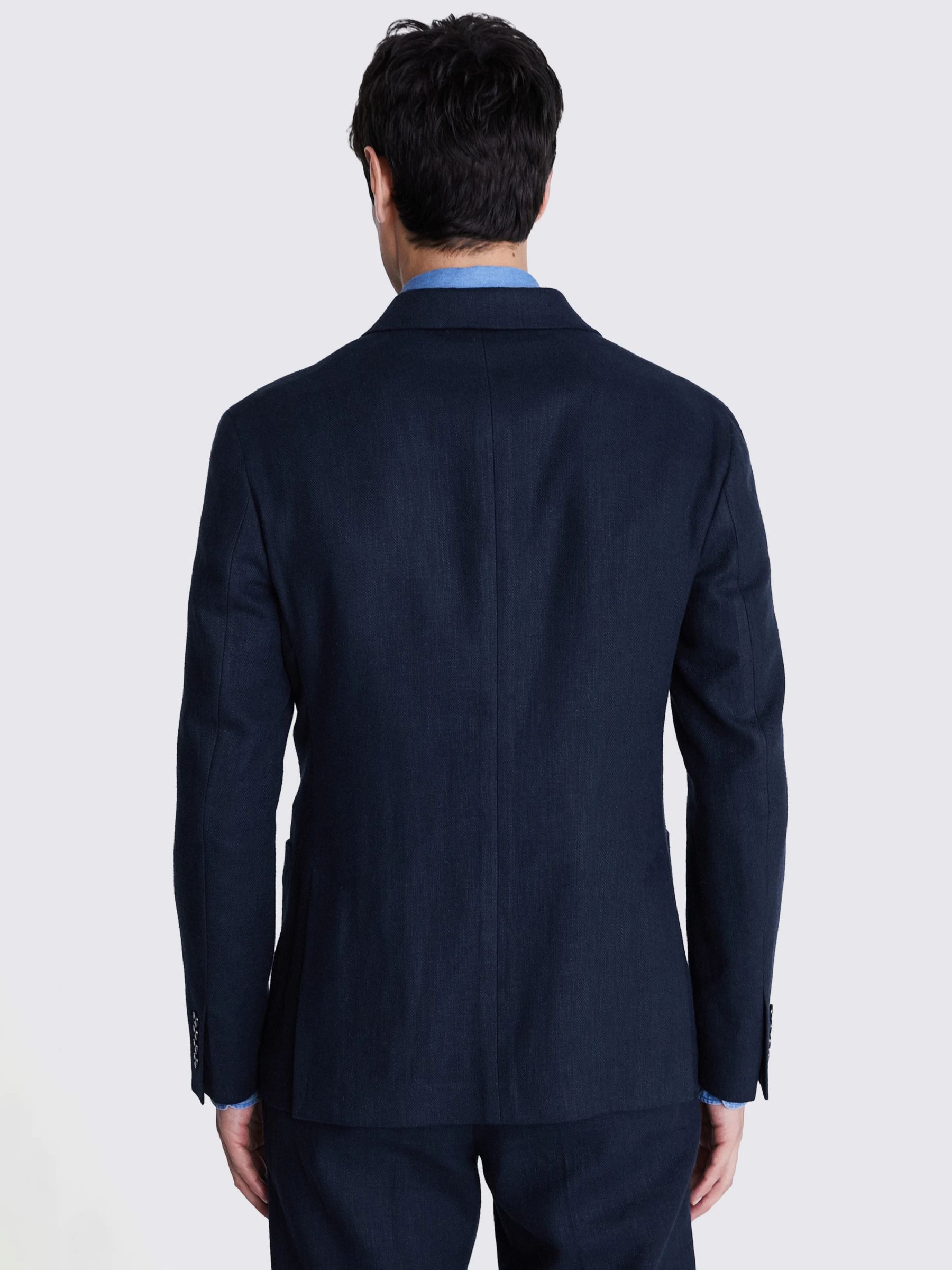 Moss Tailored Fit Double Breasted Herringbone Suit Jacket, Navy, 36R