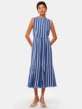 Whistles Crinkle Stripe Midi Dress, Blue/White