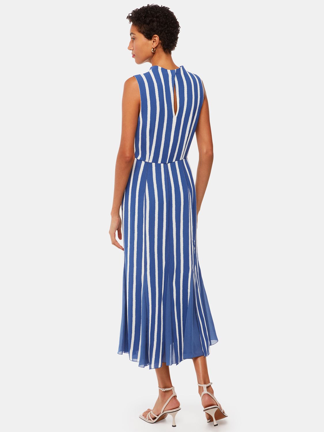 Whistles Crinkle Stripe Midi Dress, Blue/White, 6