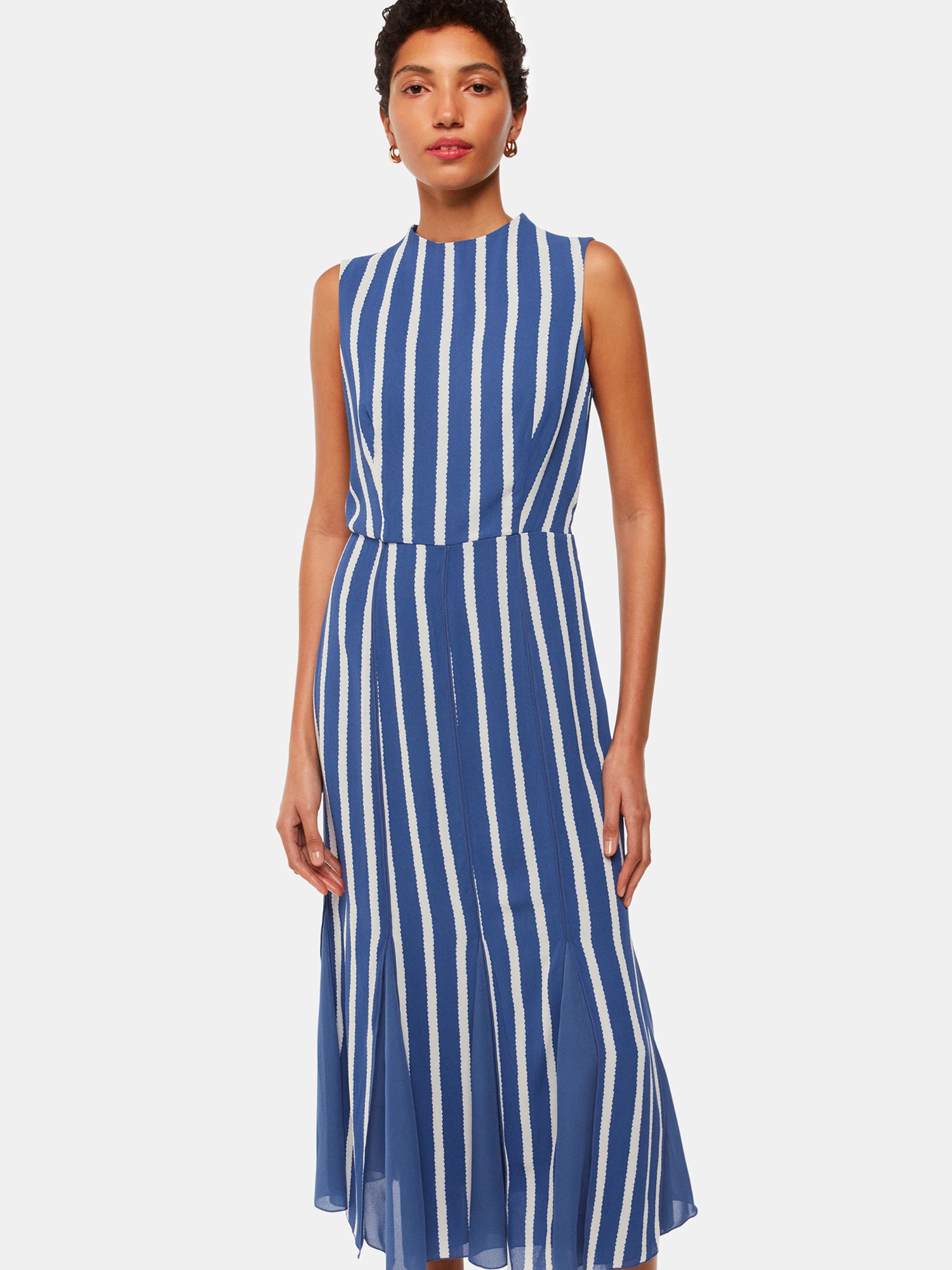 Whistles Crinkle Stripe Midi Dress, Blue/White, 6