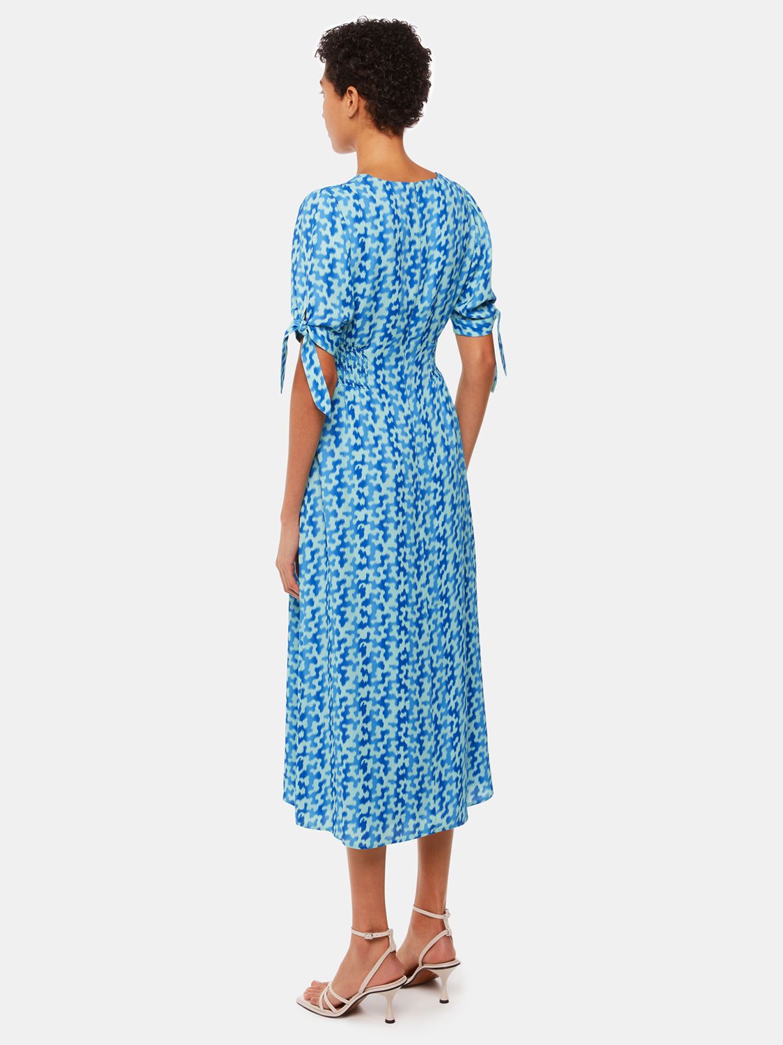 Whistles Hazy Coral Print Midi Dress, Blue/Multi