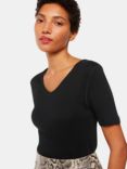 Whistles V Neck Ribbed T-Shirt, Black