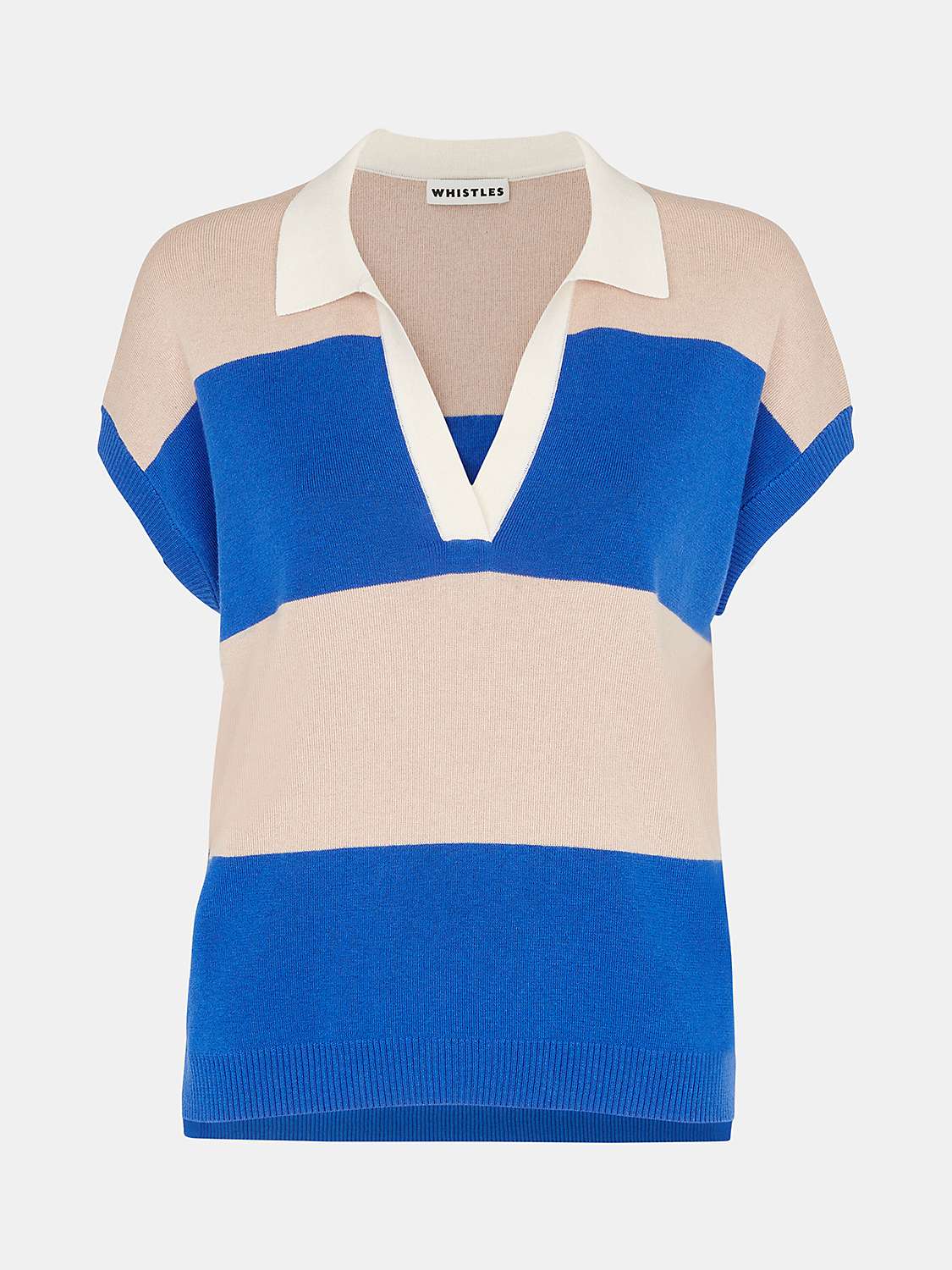 Buy Whistles Lyla Striped Knitted Polo Top, Blue/Multi Online at johnlewis.com