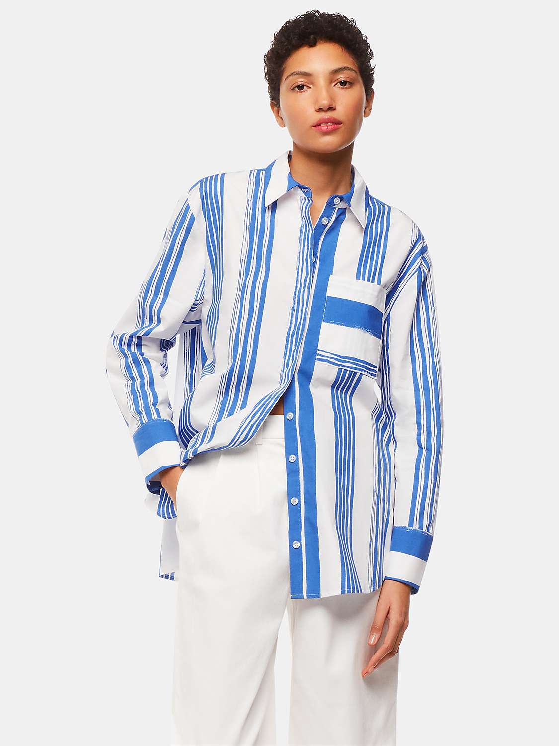 Buy Whistles Painted Stripe Oversized Cotton Shirt, White/Blue Online at johnlewis.com