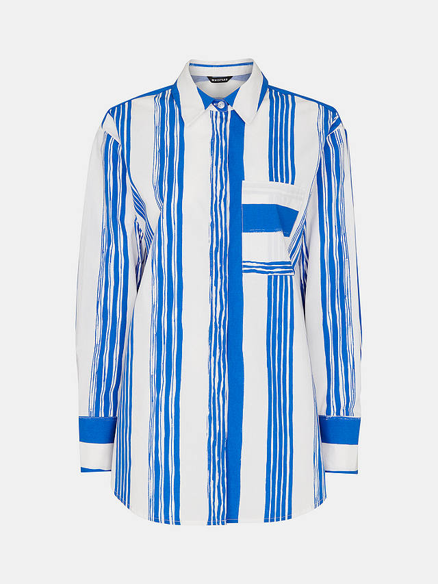 Whistles Painted Stripe Oversized Cotton Shirt, White/Blue
