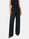 Whistles Clara Wide Leg Drawstring Waist Trousers, Black