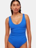 Whistles Textured Side Ruched Swimsuit, Blue