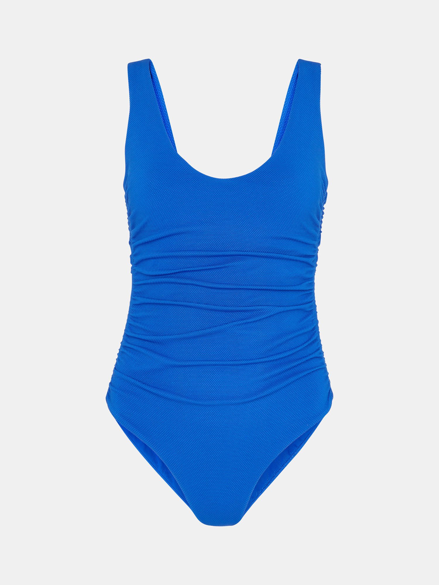 Whistles Textured Side Ruched Swimsuit, Blue, 6
