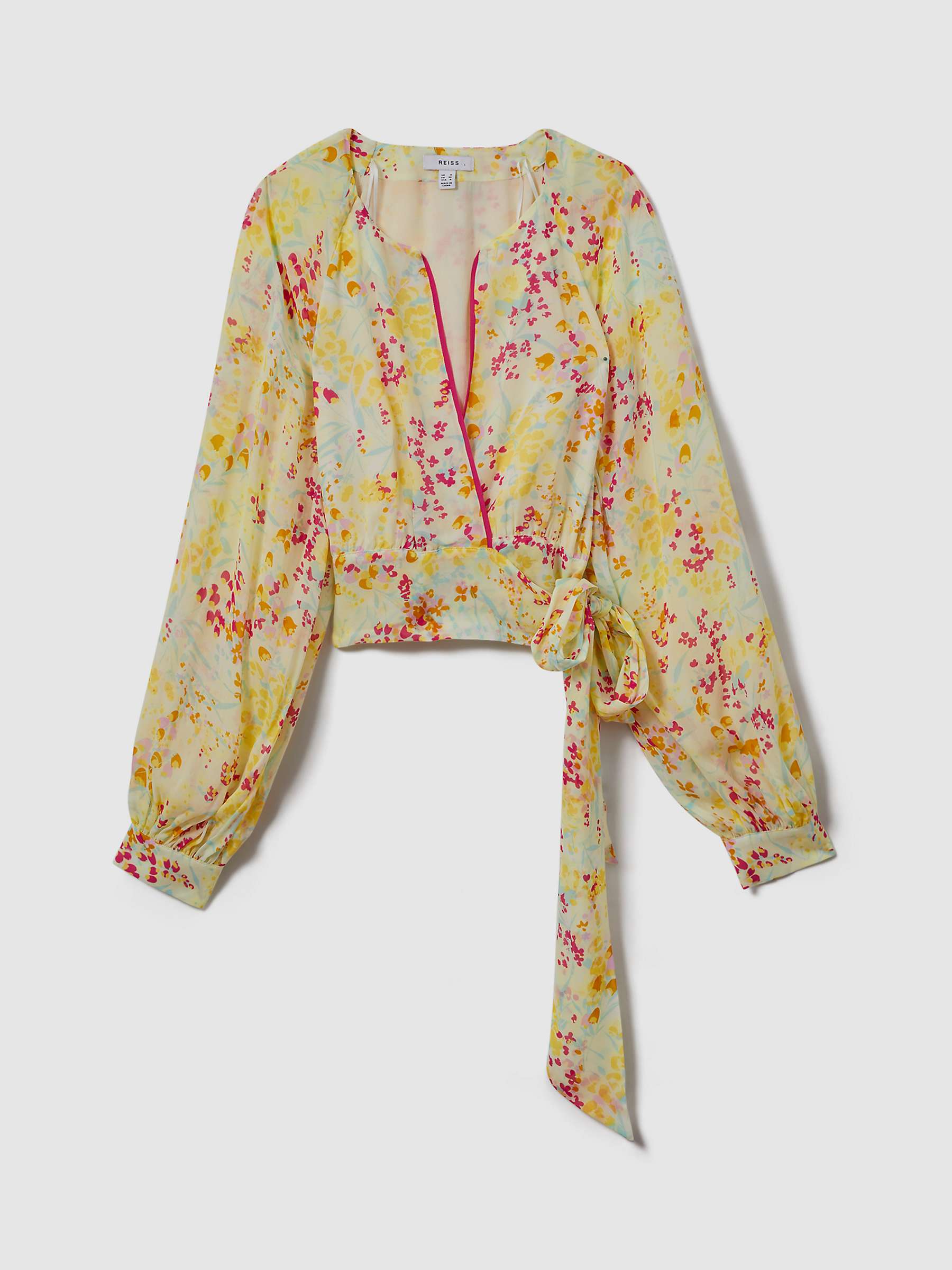 Buy Reiss Lyla Floral Print Tie Waist Cropped Blouse, Yellow/Multi Online at johnlewis.com