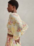 Reiss Lyla Floral Print Tie Waist Cropped Blouse, Yellow/Multi