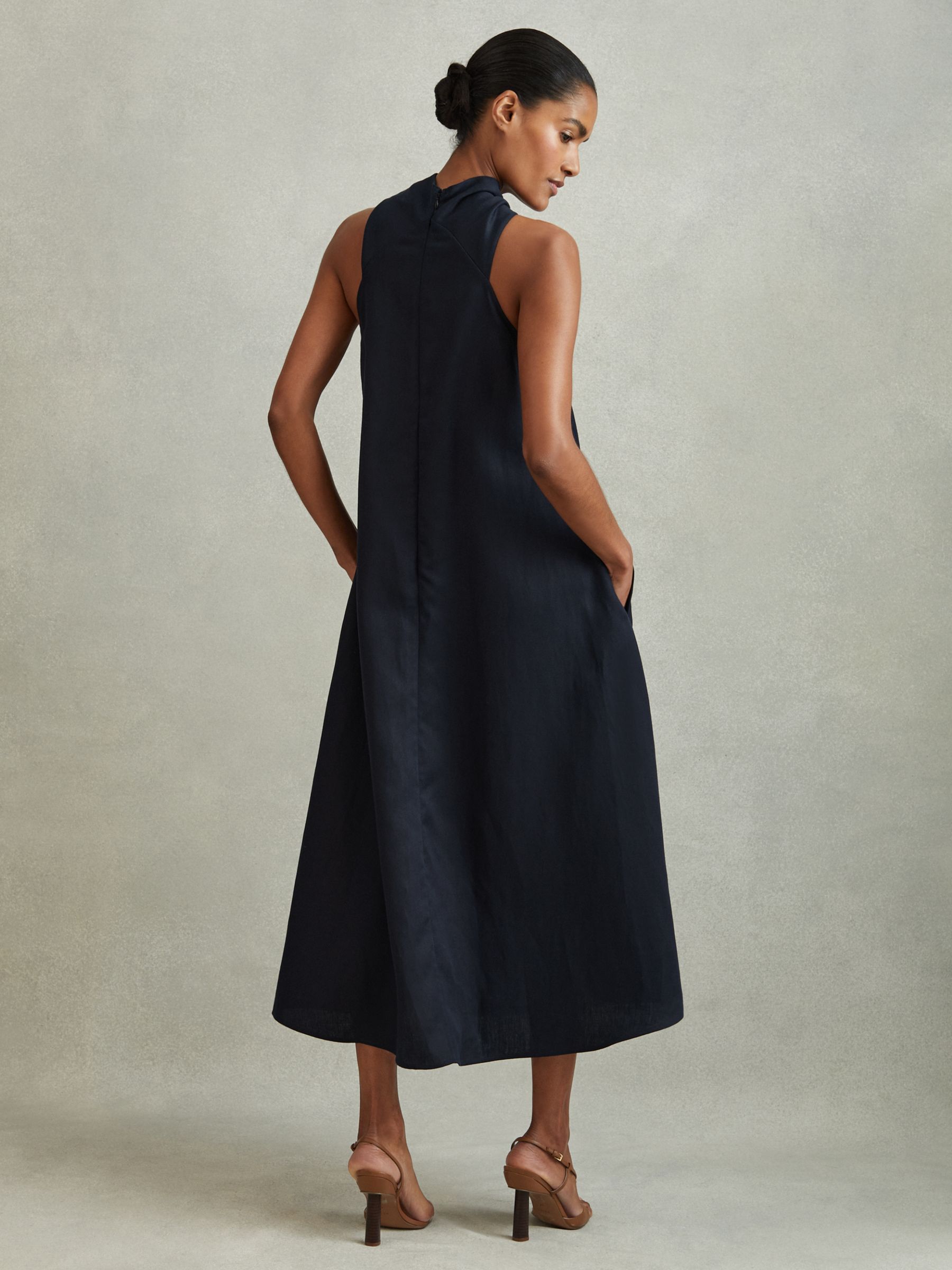 Buy Reiss Cosette Linen Blend Draped Midi Dress, Navy Online at johnlewis.com
