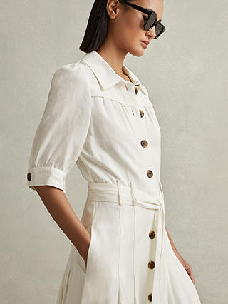 Reiss Petite Malika Linen Blend Midi Shirt Dress, White
