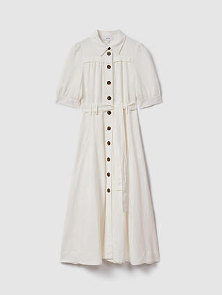 Reiss Petite Malika Linen Blend Midi Shirt Dress, White