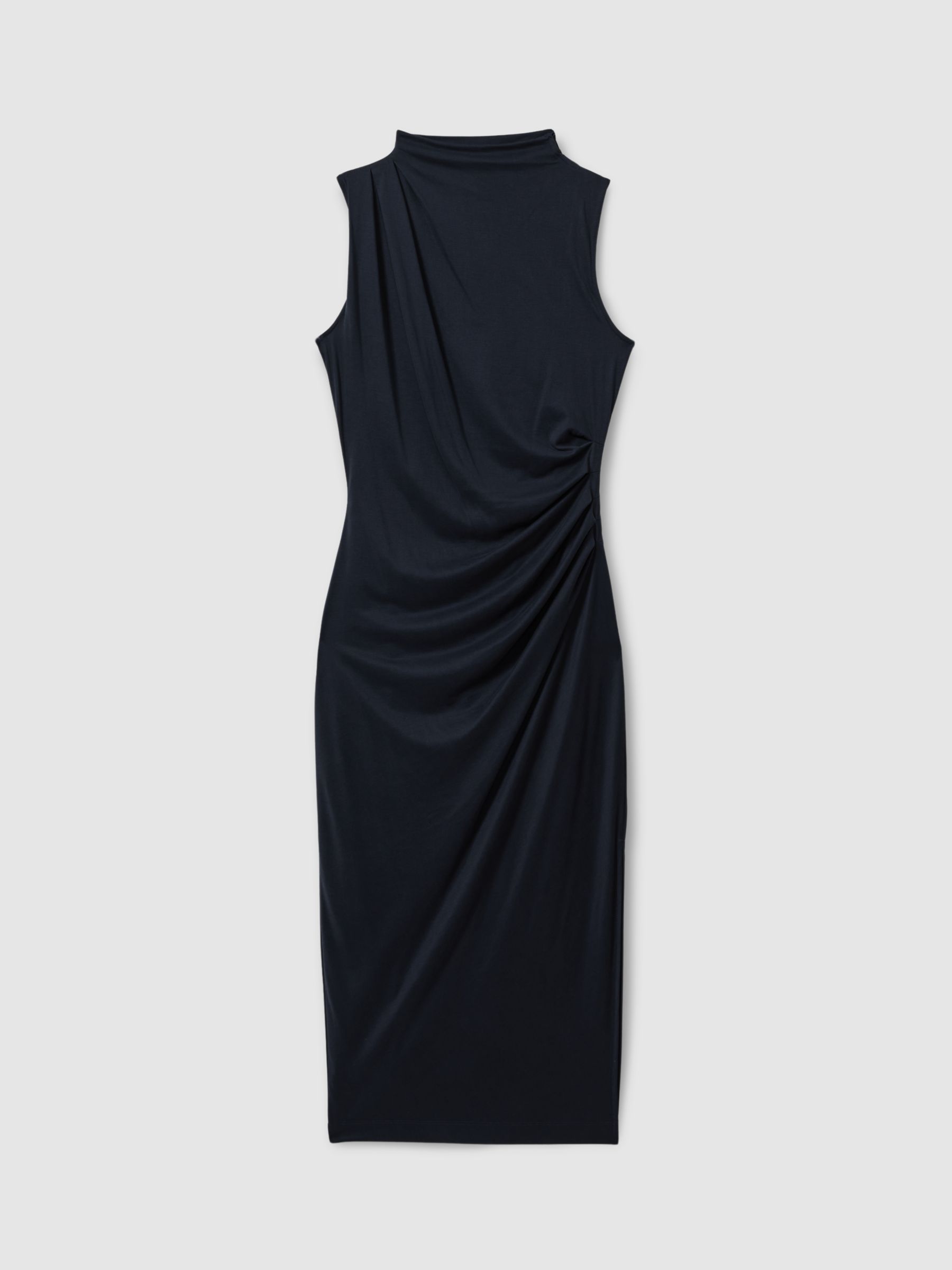 Reiss Beaux Draped Sleeveless Jersey Midi Dress, Navy, XS