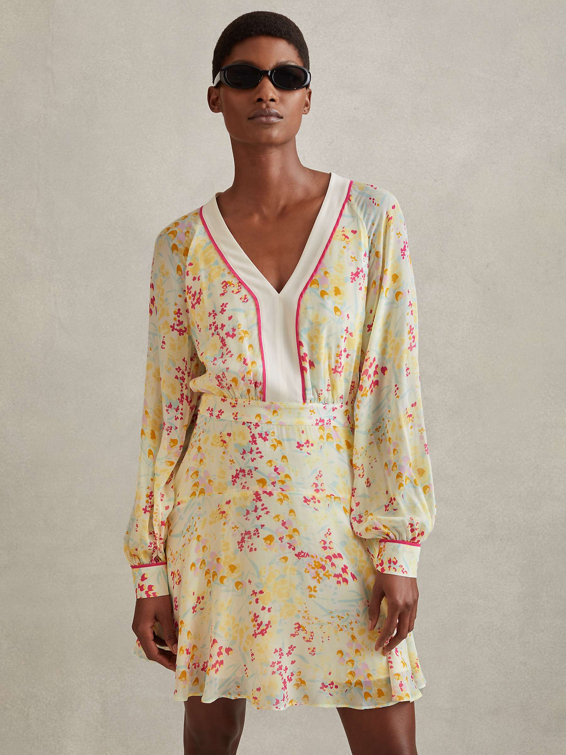 Buy Reiss Molly Floral Print Mini Dress, Yellow/Multi Online at johnlewis.com