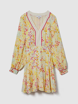 Reiss Molly Floral Print Mini Dress, Yellow/Multi