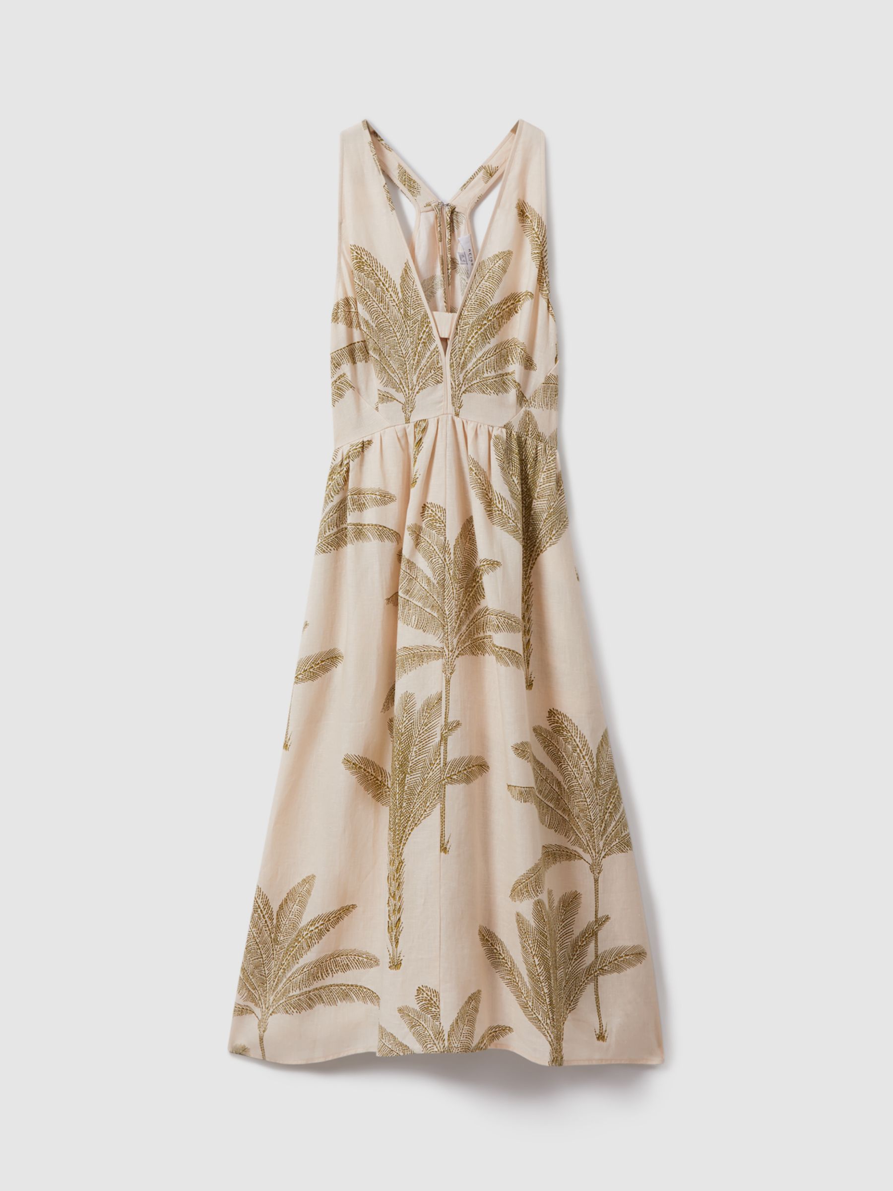 Buy Reiss Anna Palm Print Linen Midi Dress, Neutral/Green Online at johnlewis.com
