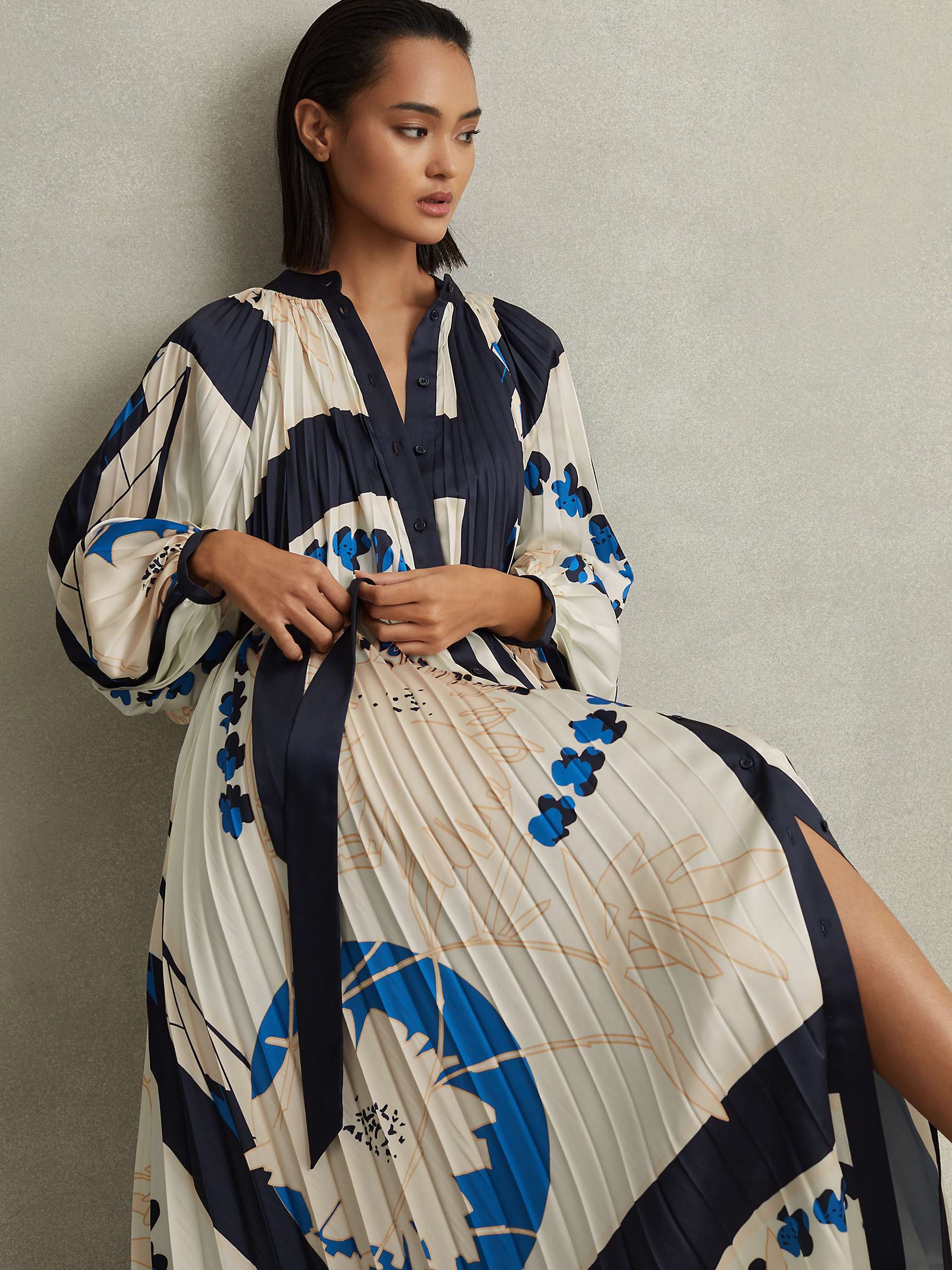 Buy Reiss Daiya Placement Print Pleated Maxi Dress, Blue/Multi Online at johnlewis.com