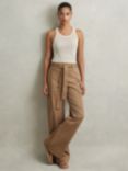 Reiss Malia Wide Leg Cargo Trousers, Camel