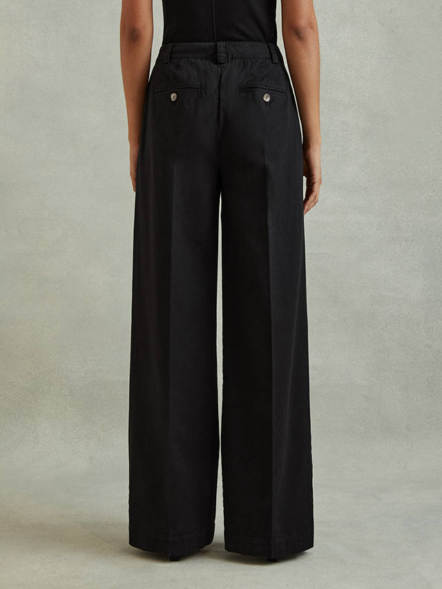 Reiss Astrid Wide Leg Pleat Front Trousers, Washed Black