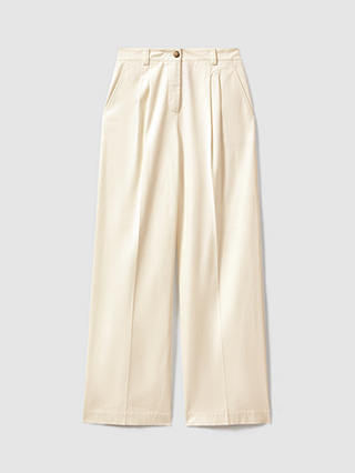 Reiss Astrid Wide Leg Pleat Front Trousers, White