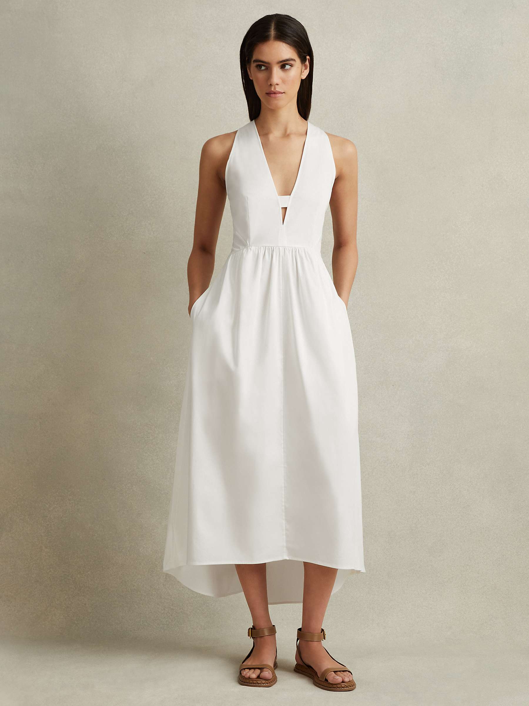 Buy Reiss Yana Cotton Blend High-Low Hem Midi Dress, White Online at johnlewis.com