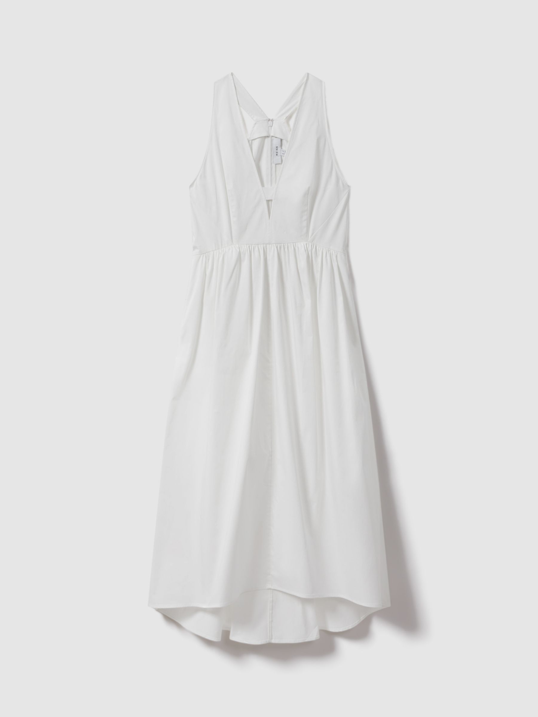 Reiss Yana Cotton Blend High-Low Hem Midi Dress, White, 6