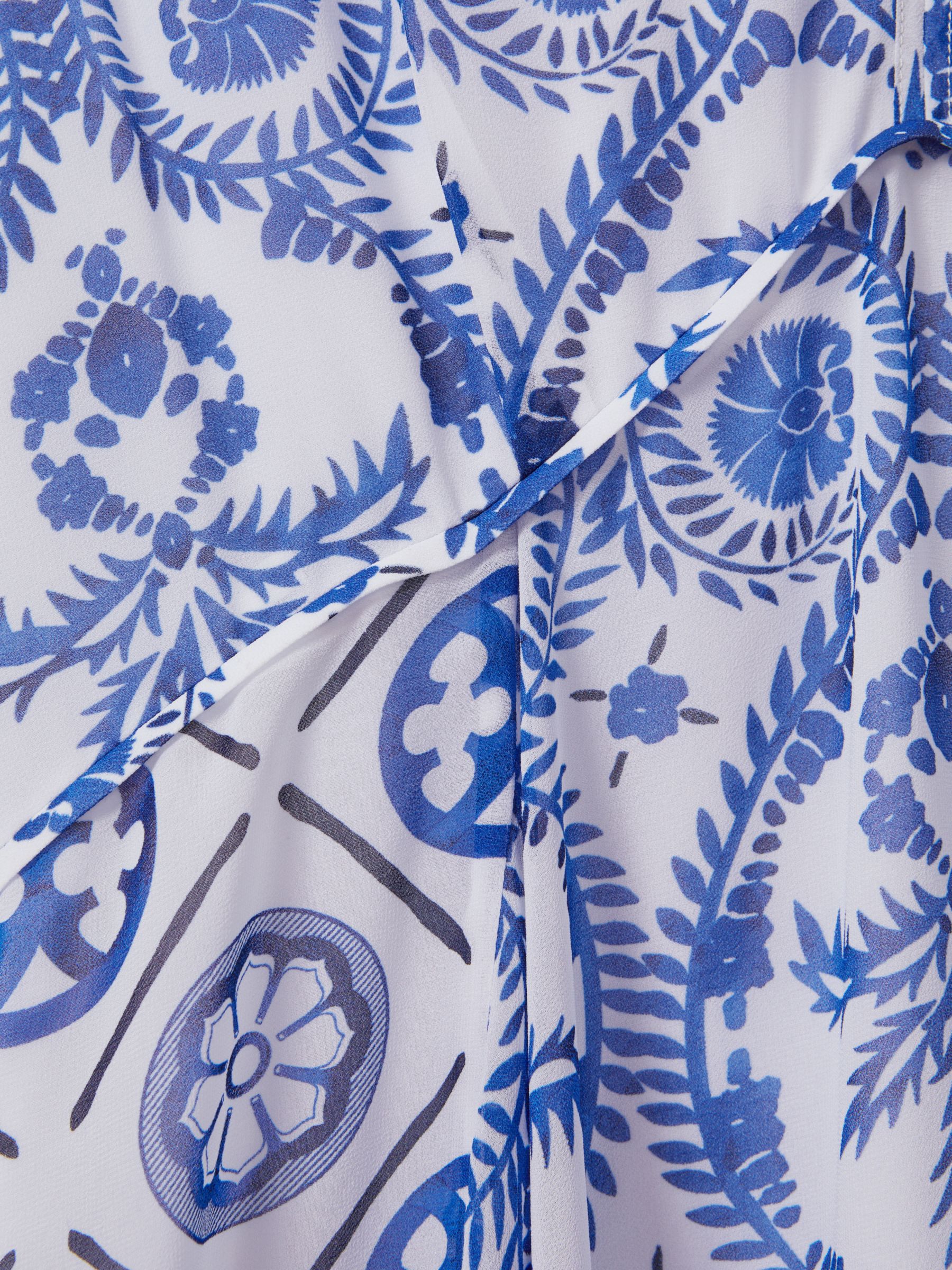 Reiss Tiller Tile Print Halterneck Midi Dress, Blue/White, 6