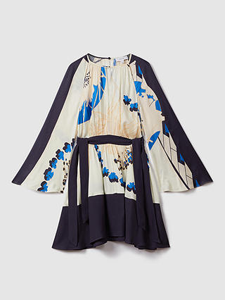 Reiss Sasha Block Print Mini Dress, Blue/Multi