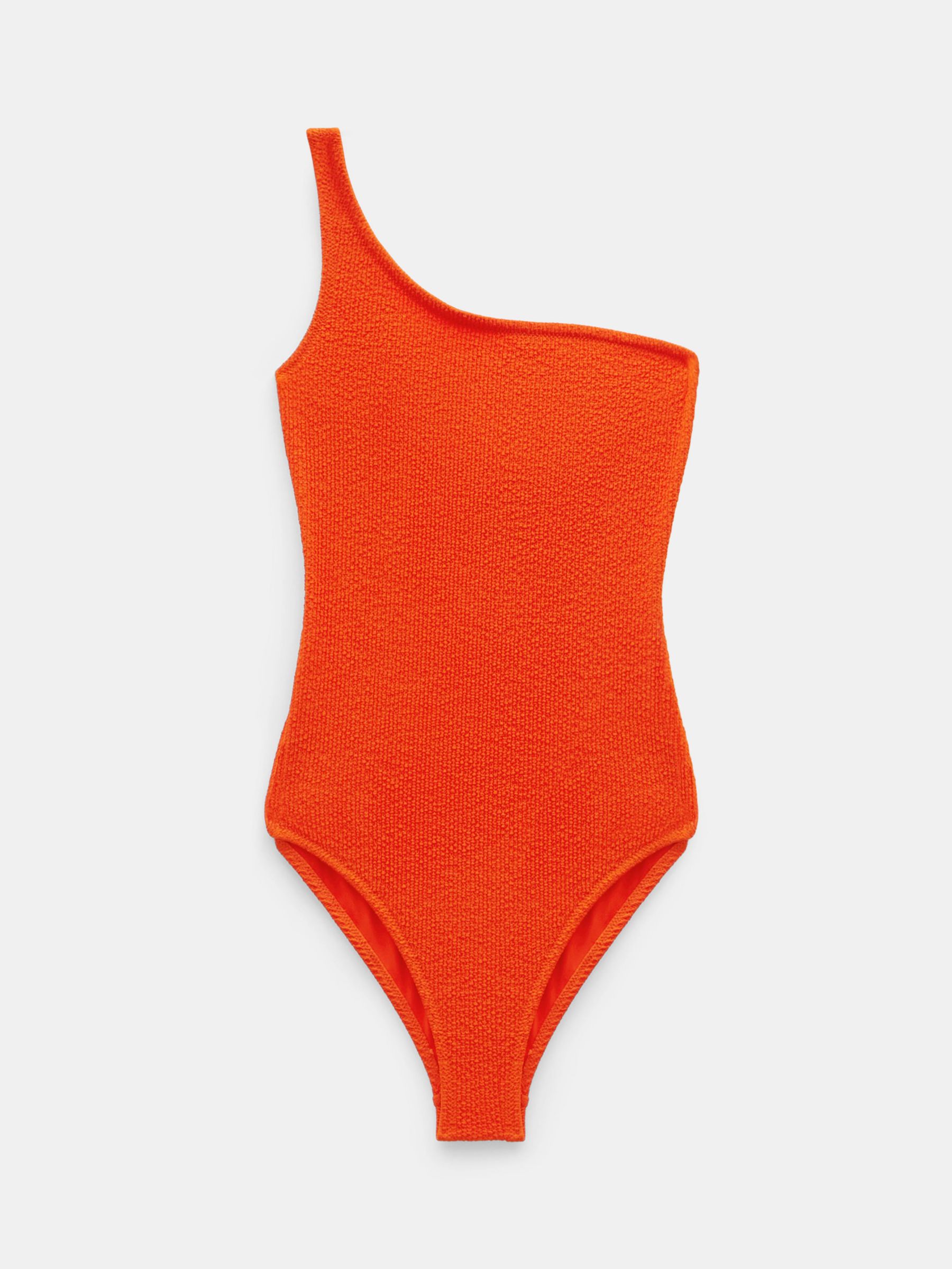 HUSH Oakley Crinkle Fabric One Shoulder Swimsuit, Orange, 10