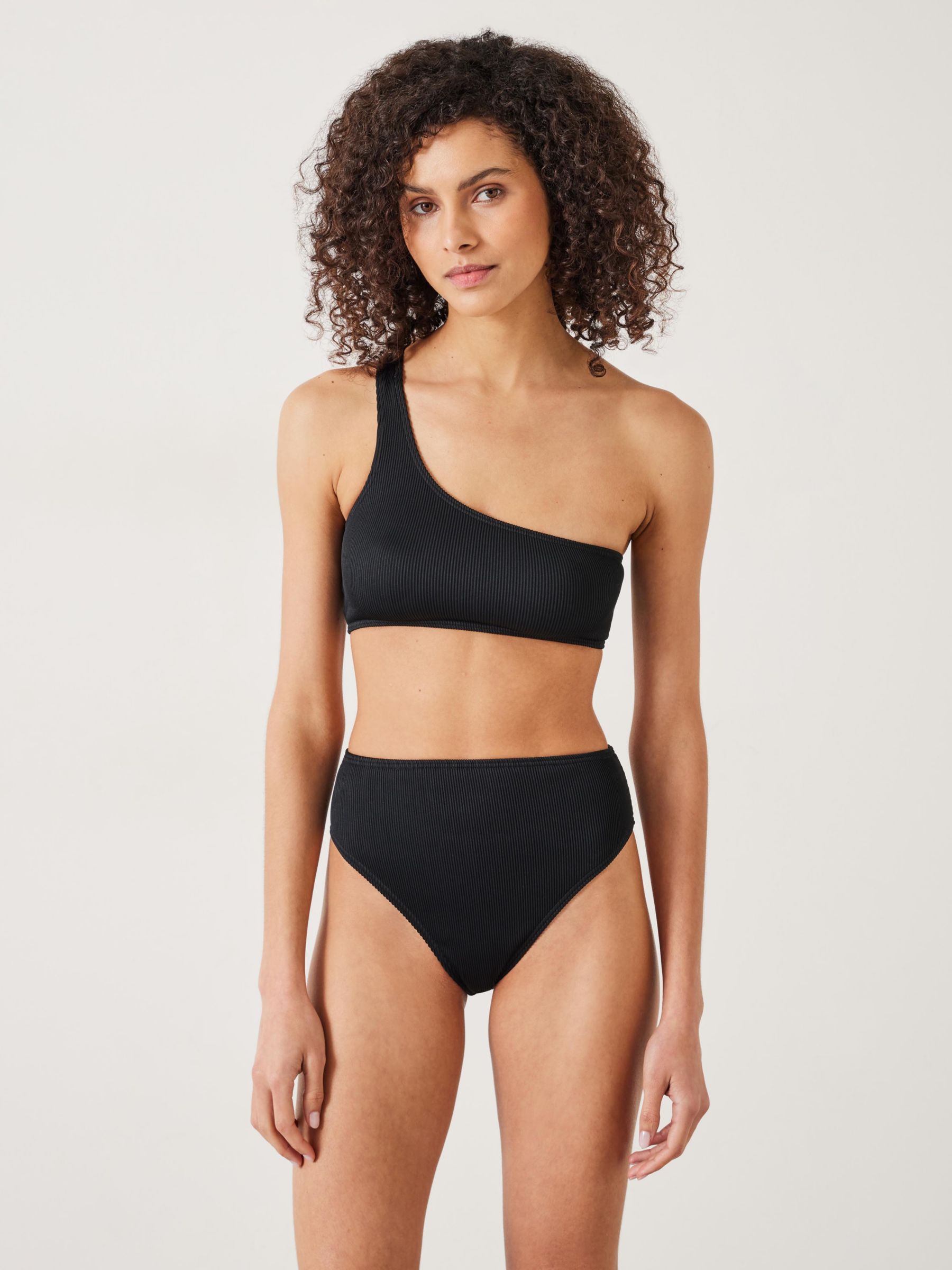 HUSH Olivia Asymmetric Ribbed Bikini Top, Black, 10