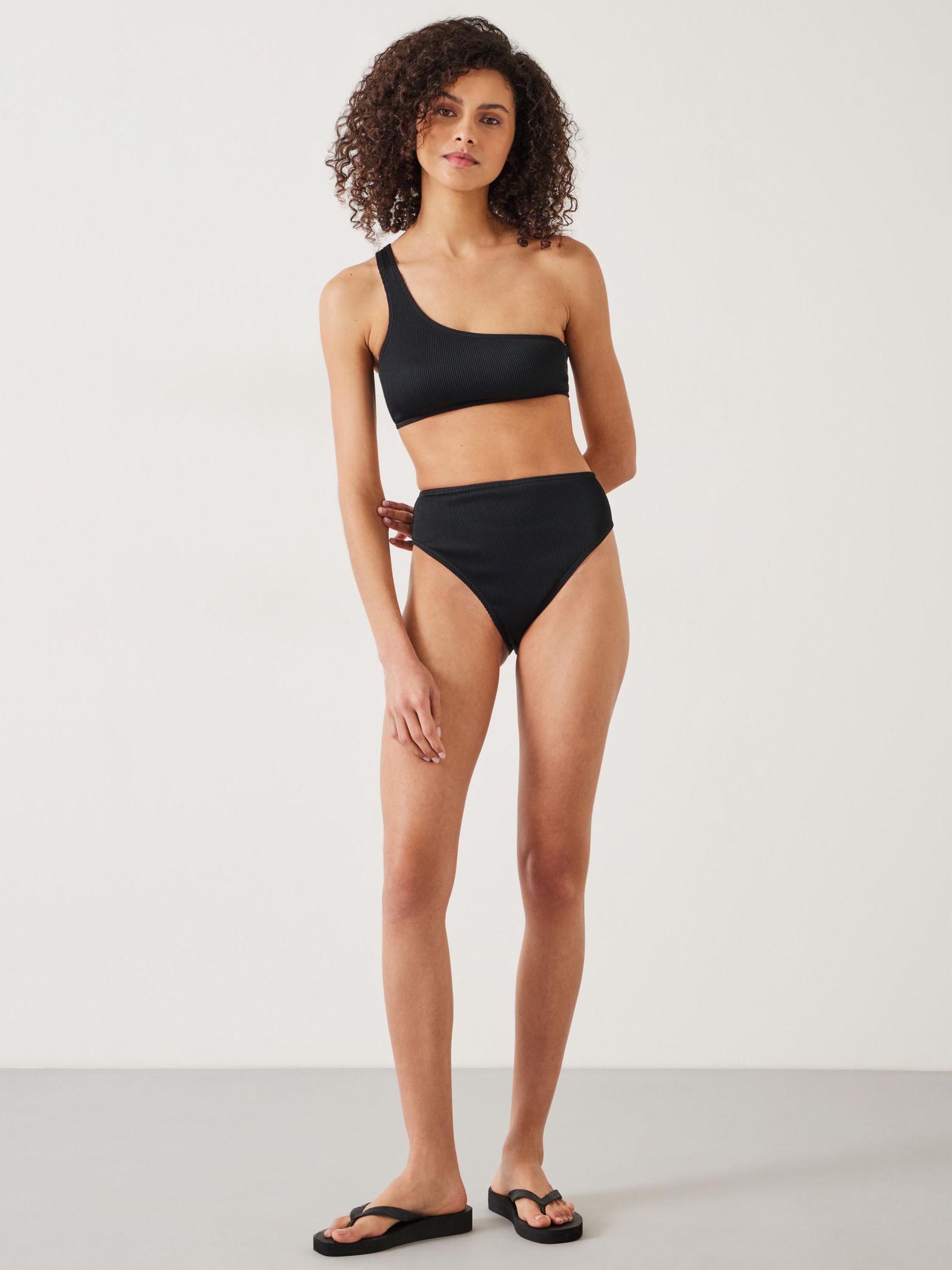 HUSH Olivia Asymmetric Ribbed Bikini Top, Black, 10
