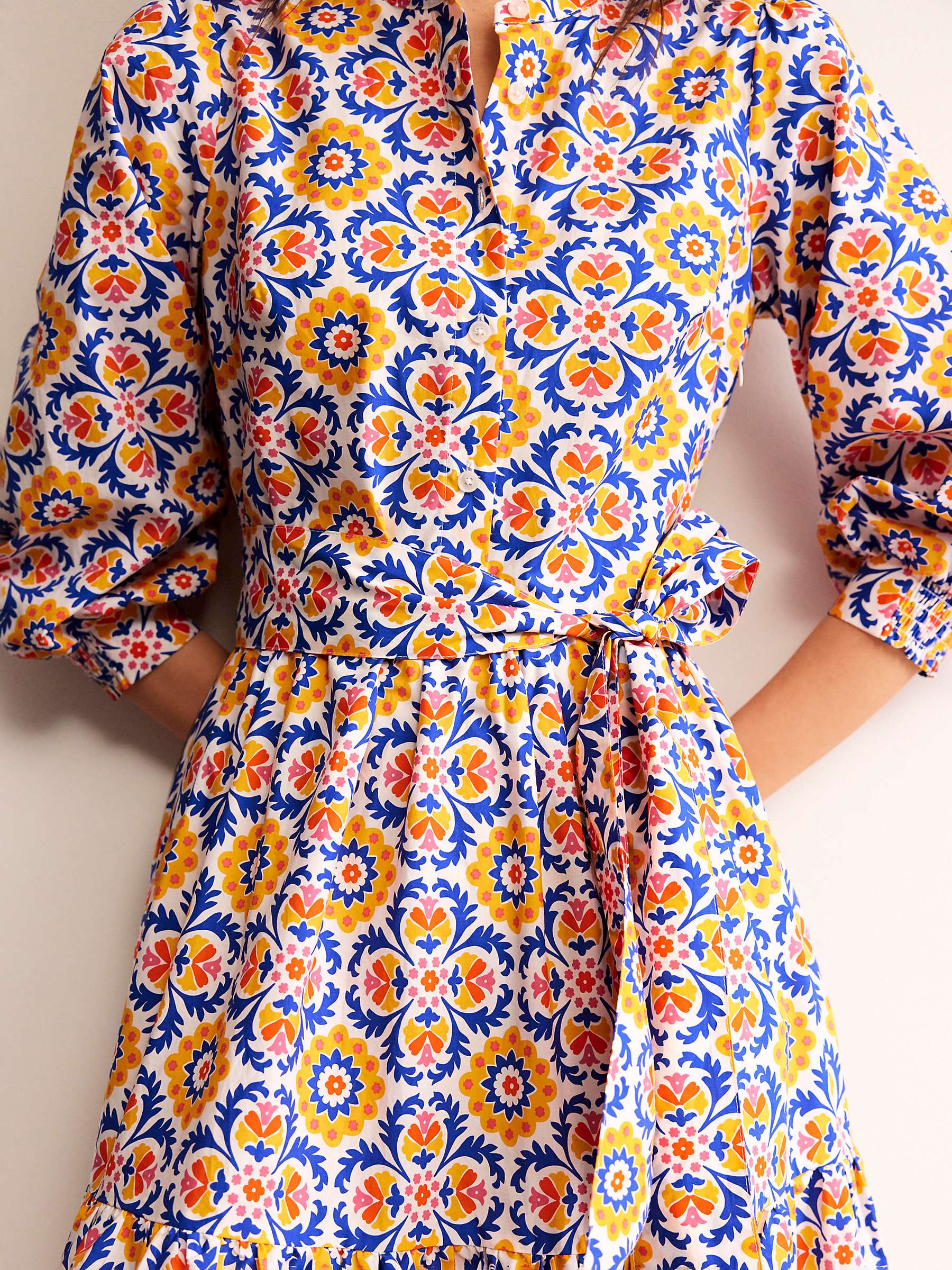 Buy Boden Alba Mosaic Bloom Print Tiered Cotton Dress, Gold/Multi Online at johnlewis.com
