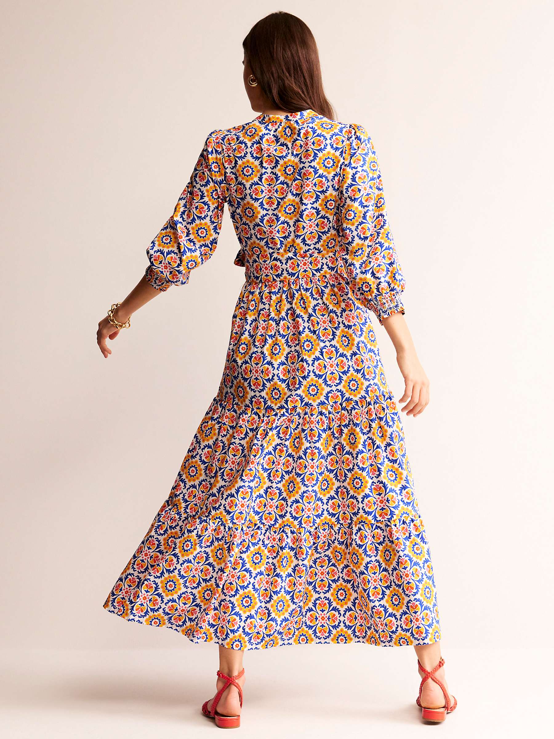 Buy Boden Alba Mosaic Bloom Print Tiered Cotton Dress, Gold/Multi Online at johnlewis.com