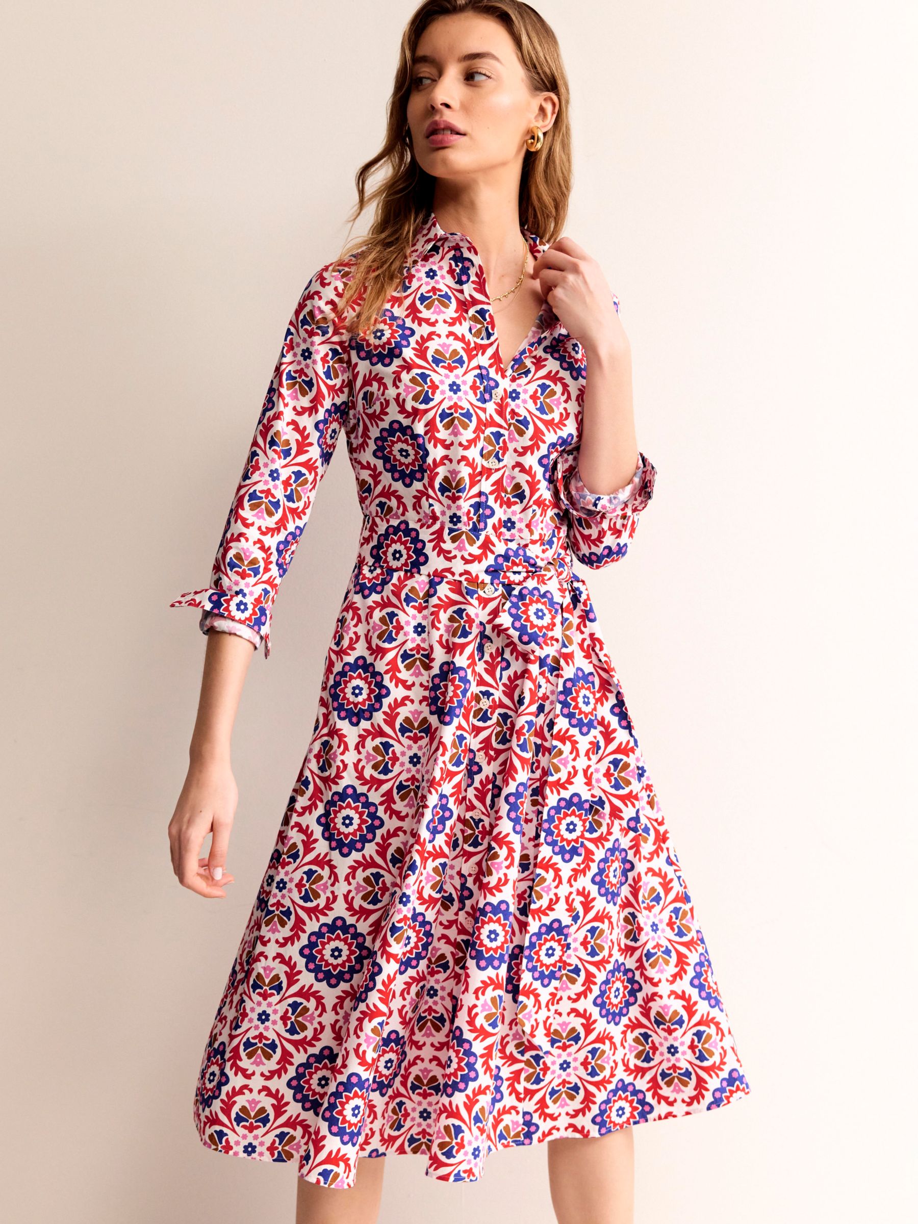 Buy Boden Amy Cotton Shirt Midi Dress, Rubicondo Bloom Online at johnlewis.com