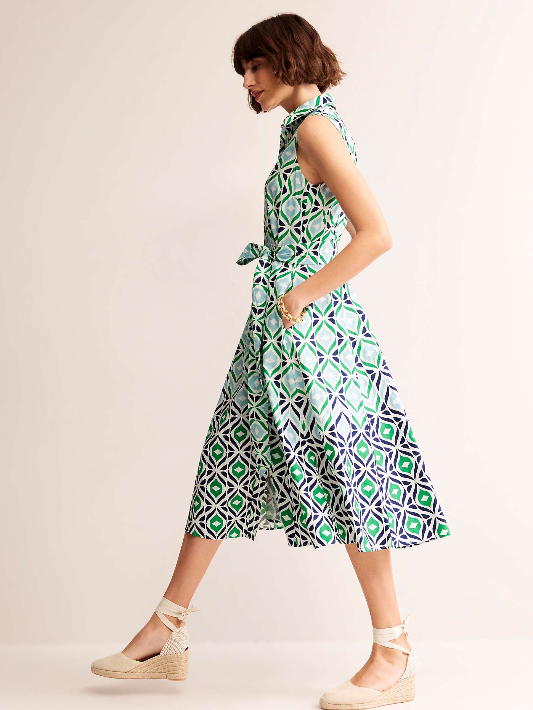 Buy Boden Amy Sleeveless Midi Shirt Dress, Green Diamond Wave Online at johnlewis.com