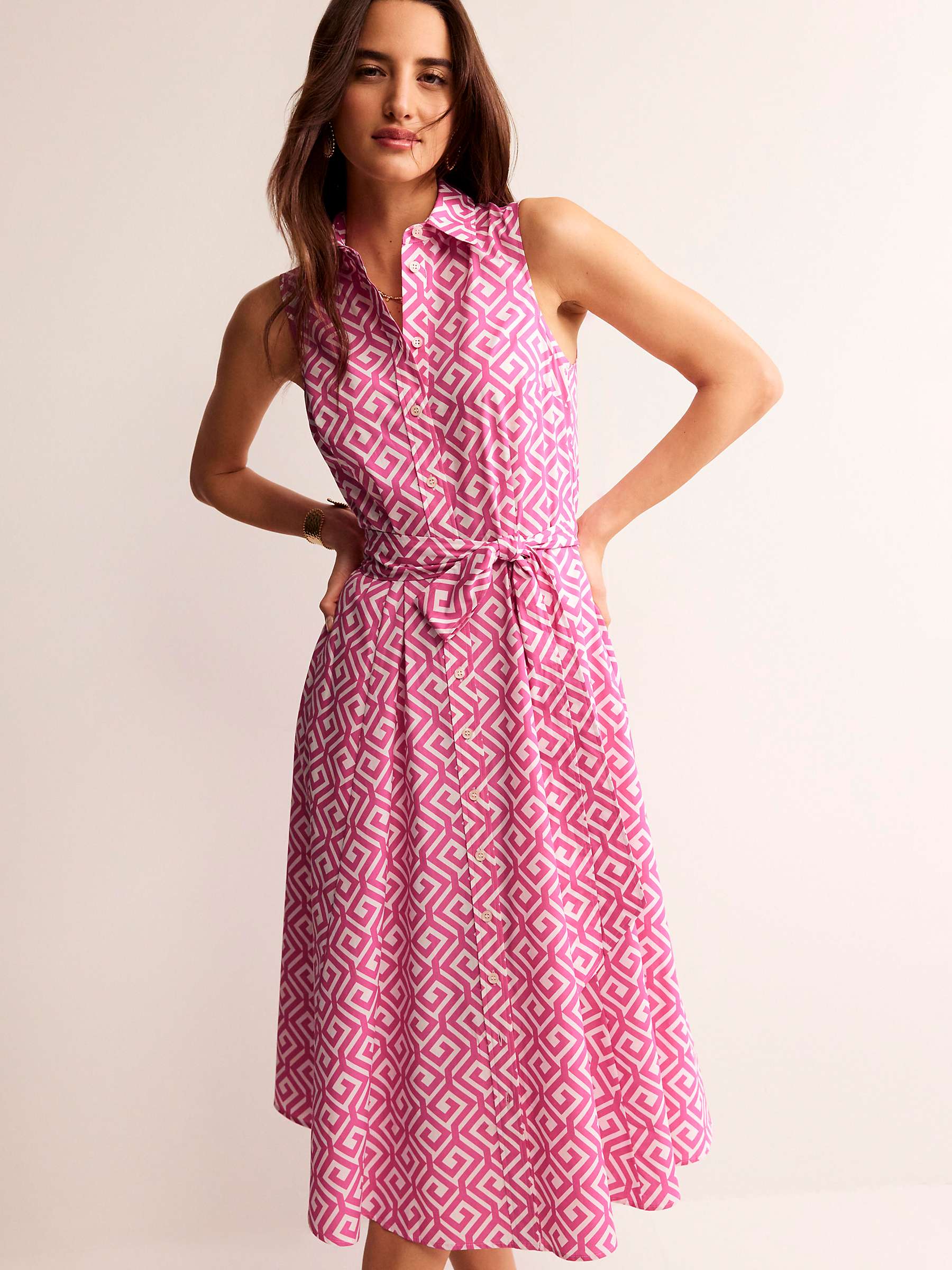 Buy Boden Amy Maze Print Sleeveless Midi Shirt Dress, Pink Power Online at johnlewis.com