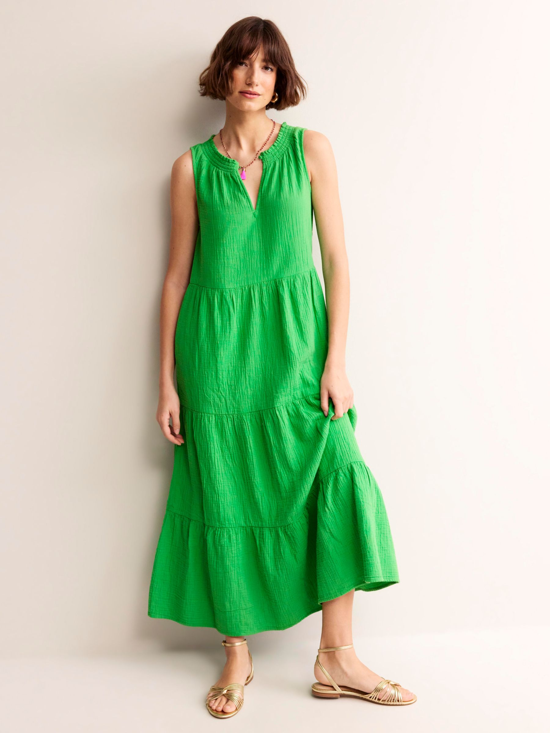 Boden Double Cloth Tiered Maxi Dress, Kelly Green, 12
