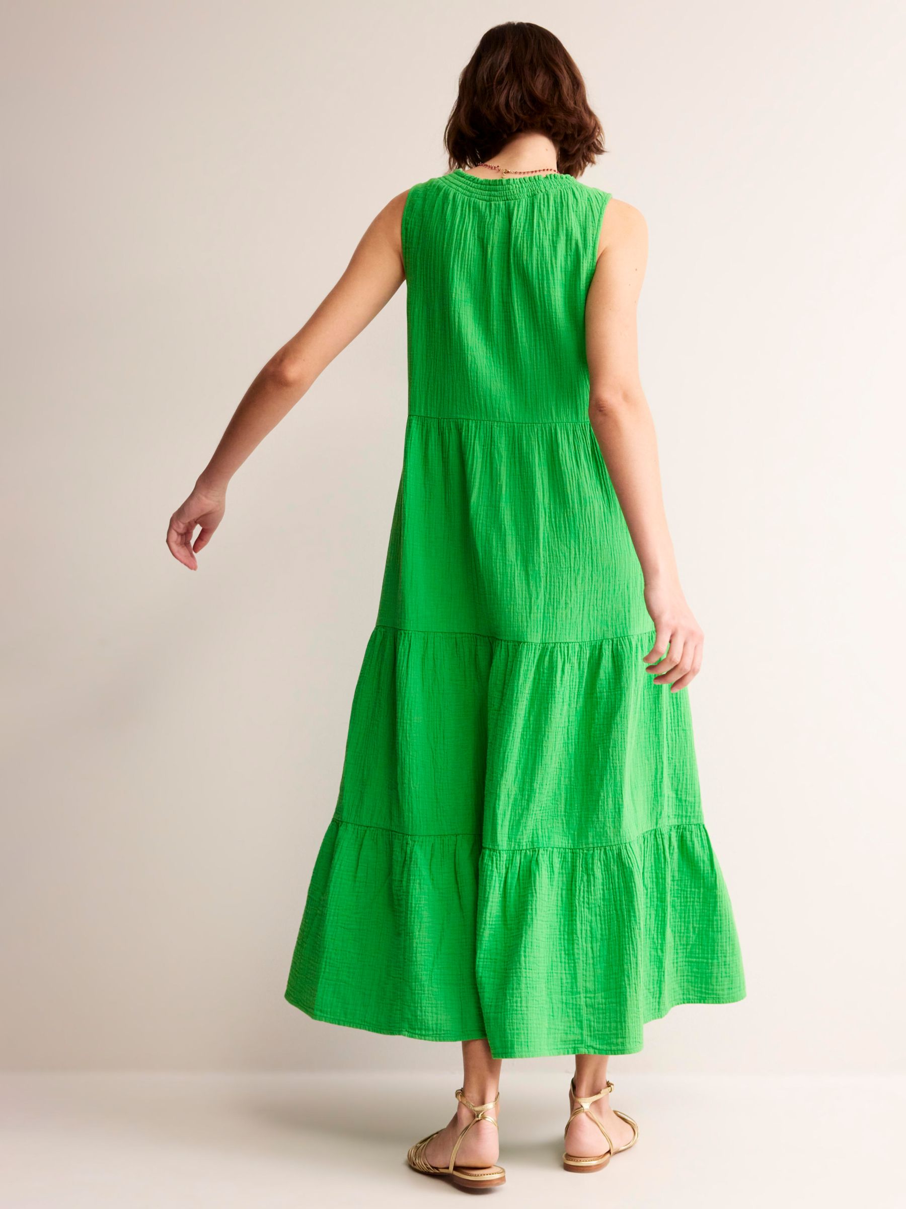 Boden Double Cloth Tiered Maxi Dress, Kelly Green, 12