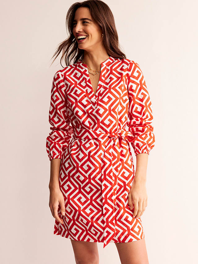 Boden Cleo Maze Print Linen Mini Dress, Flame Scarlet/White