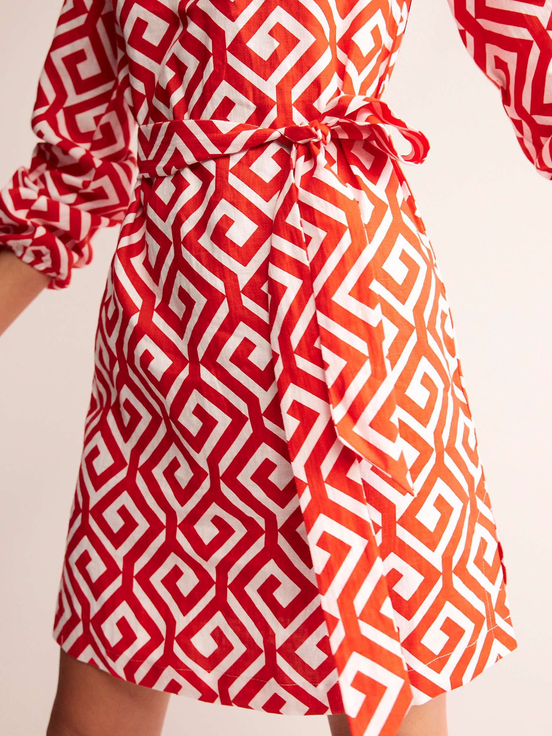 Buy Boden Cleo Maze Print Linen Mini Dress, Flame Scarlet/White Online at johnlewis.com
