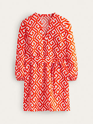Boden Cleo Maze Print Linen Mini Dress, Flame Scarlet/White