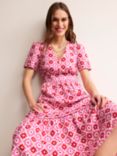 Boden Eve Geometric Stamp Linen Midi Dress, Pink/Multi