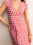 Boden Joanna Cap Sleeve Wrap Dress, Red/Diamond Cube