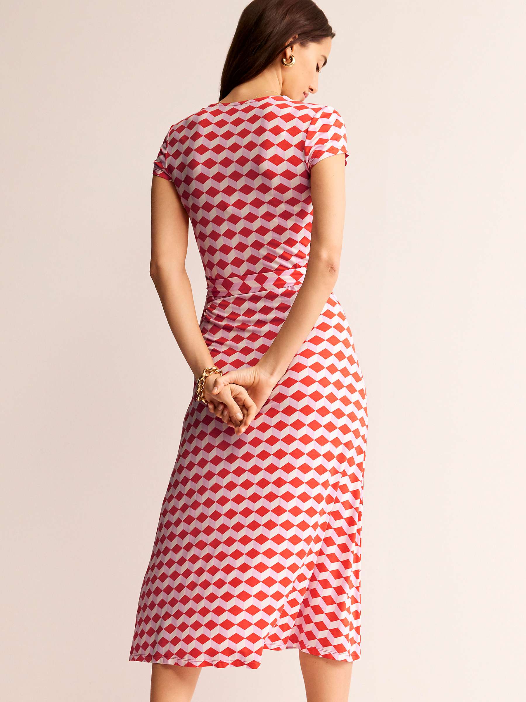 Buy Boden Joanna Cap Sleeve Wrap Dress, Red/Diamond Cube Online at johnlewis.com