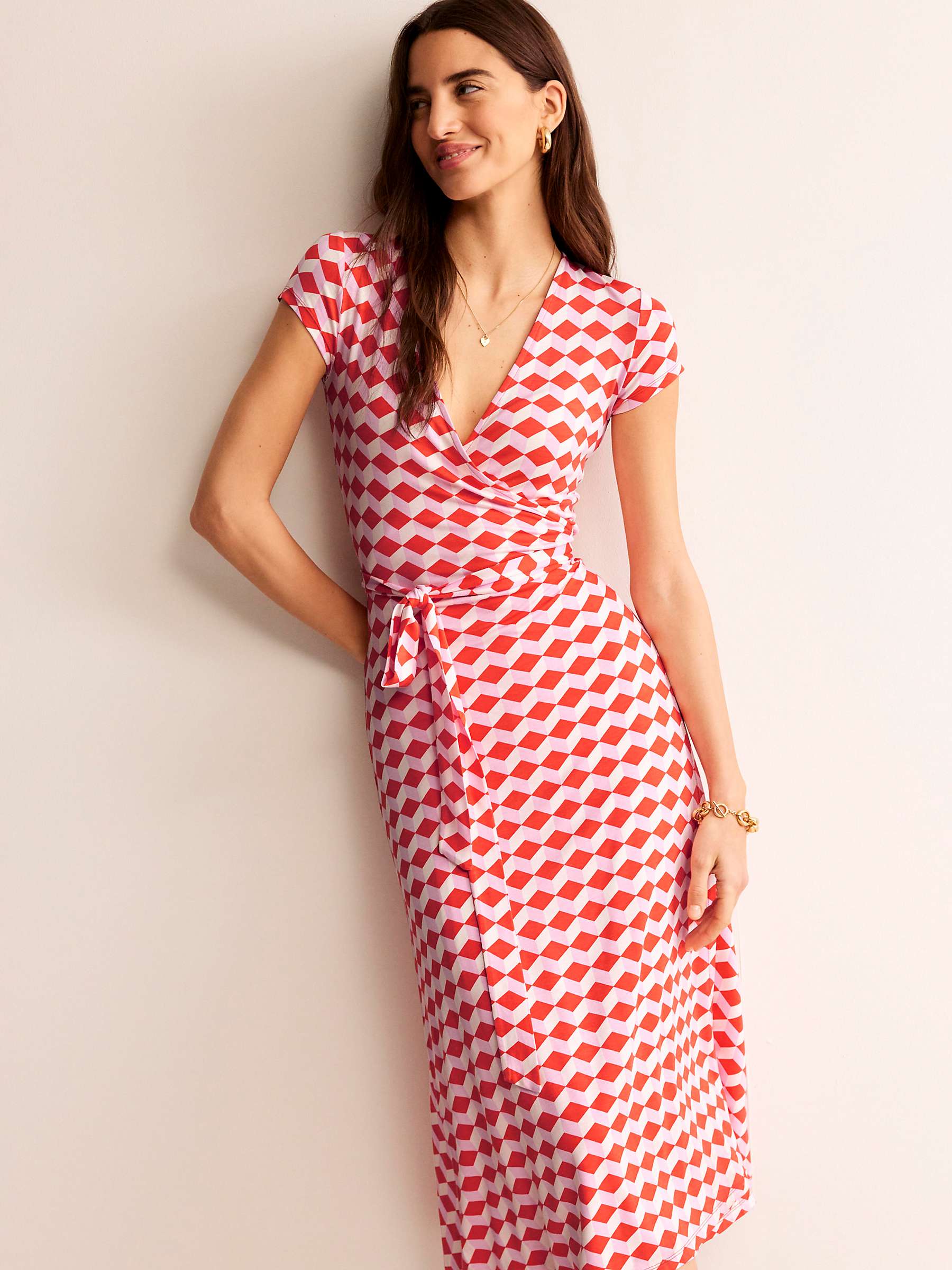Buy Boden Joanna Cap Sleeve Wrap Dress, Red/Diamond Cube Online at johnlewis.com