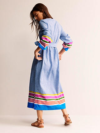 Boden Linen Blend Notch Neck Maxi Dress, Blue/Multi